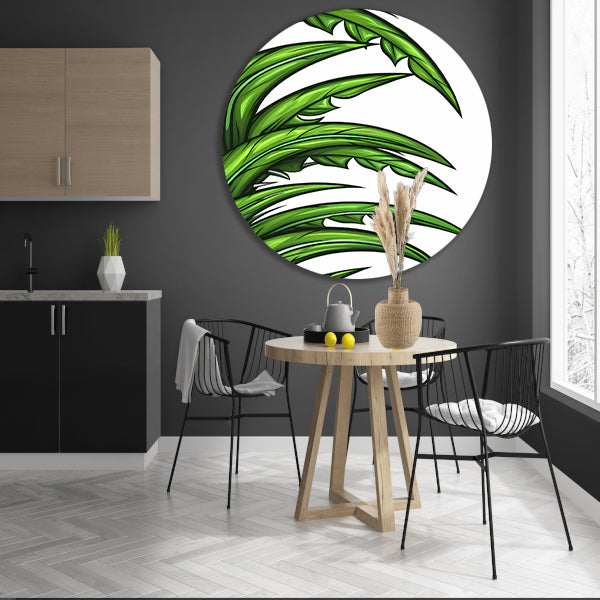 Digitale kunst groene bladeren aluminium muurcirkel