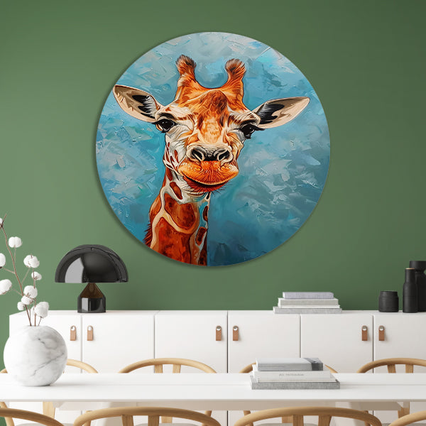 Kleurrijk schilderij van een giraffe aluminium muurcirkel