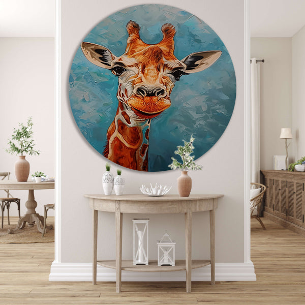 Kleurrijk schilderij van een giraffe aluminium muurcirkel