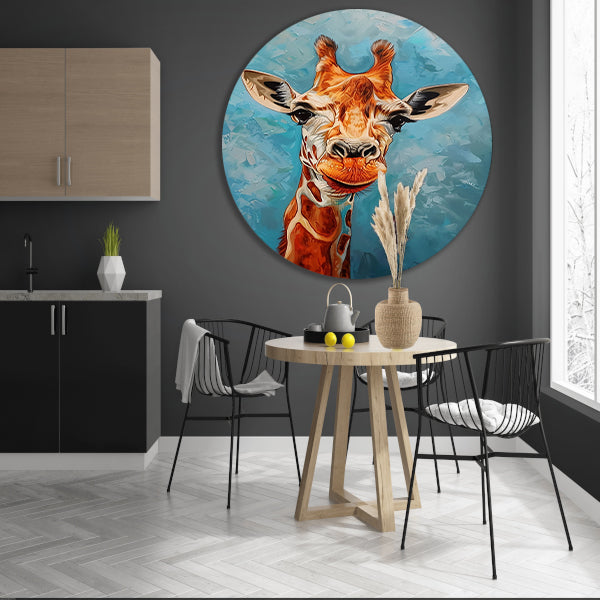 Kleurrijk schilderij van een giraffe aluminium muurcirkel