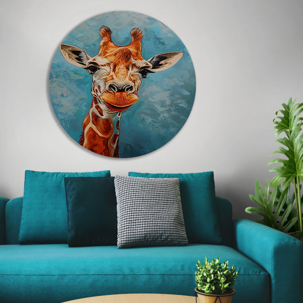 Kleurrijk schilderij van een giraffe aluminium muurcirkel