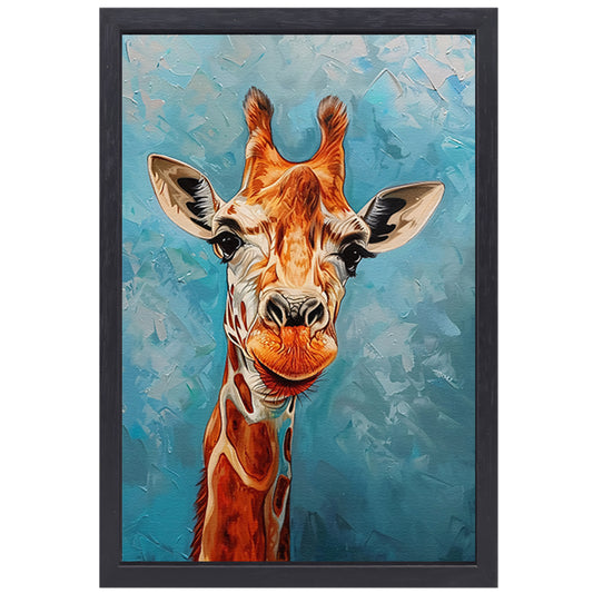Kleurrijk schilderij van een giraffe canvas met baklijst