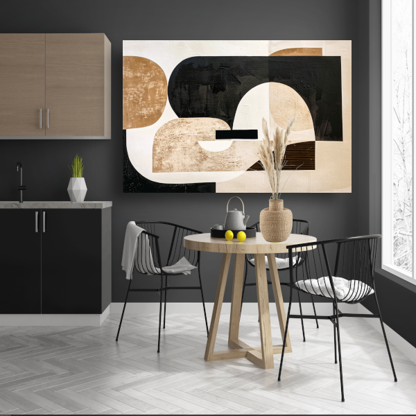 Abstracte Harmonie in Zwart, Beige en Goud poster