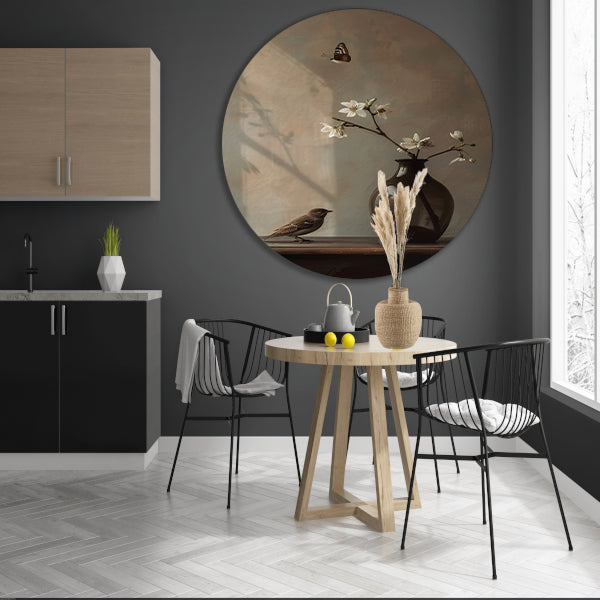 Stilleven met Vogel en Witte Bloesem forex muurcirkel