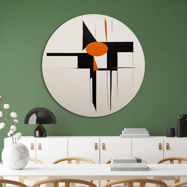 Zwart-Wit en Oranje Abstract Design aluminium muurcirkel