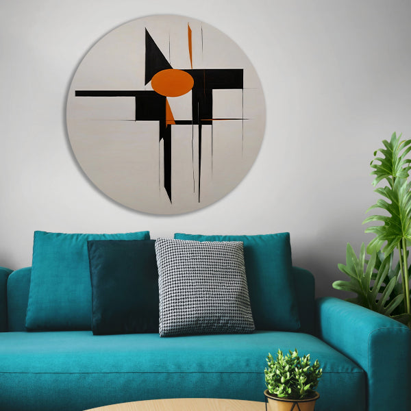 Zwart-Wit en Oranje Abstract Design aluminium muurcirkel