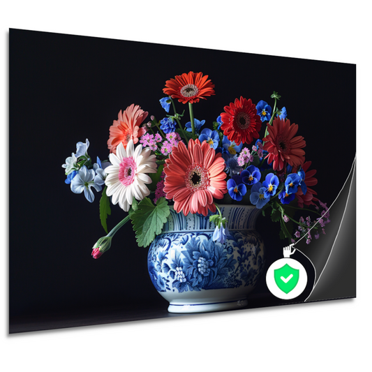 Elegante bloemenpracht in klassieke blauw-witte vaas poster