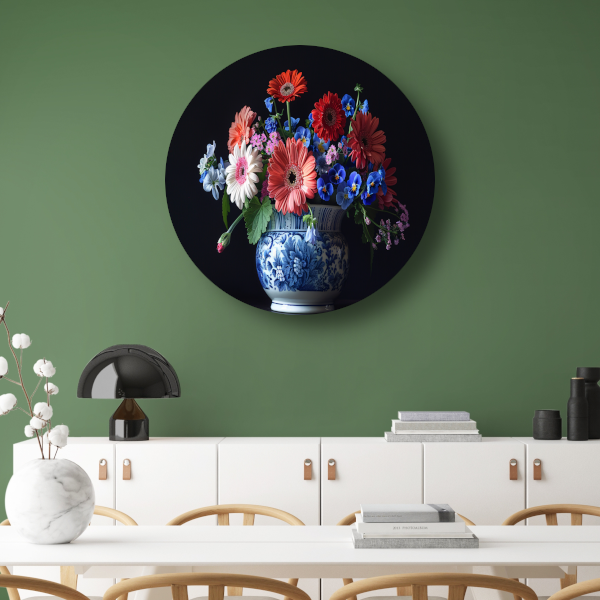 Elegante bloemenpracht in klassieke blauw-witte vaas forex muurcirkel