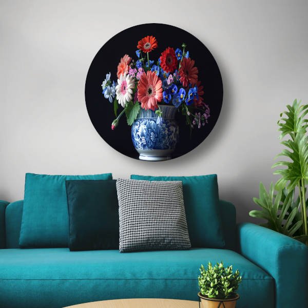 Elegante bloemenpracht in klassieke blauw-witte vaas forex muurcirkel
