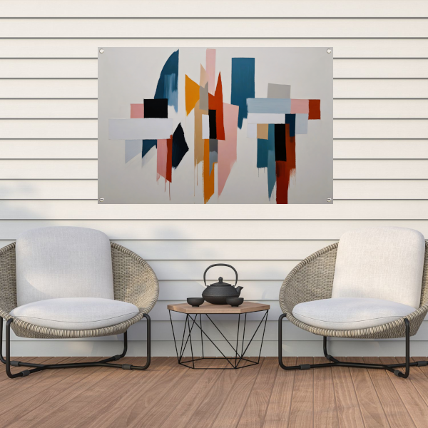 Kleurrijke abstracte vormen tuinposter