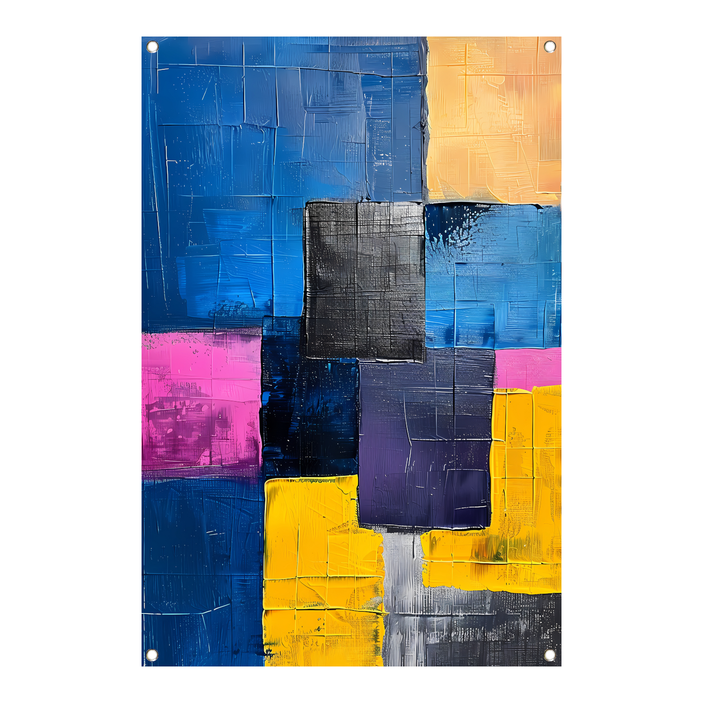 Abstract schilderij met kleurrijke blokken en texturen tuinposter