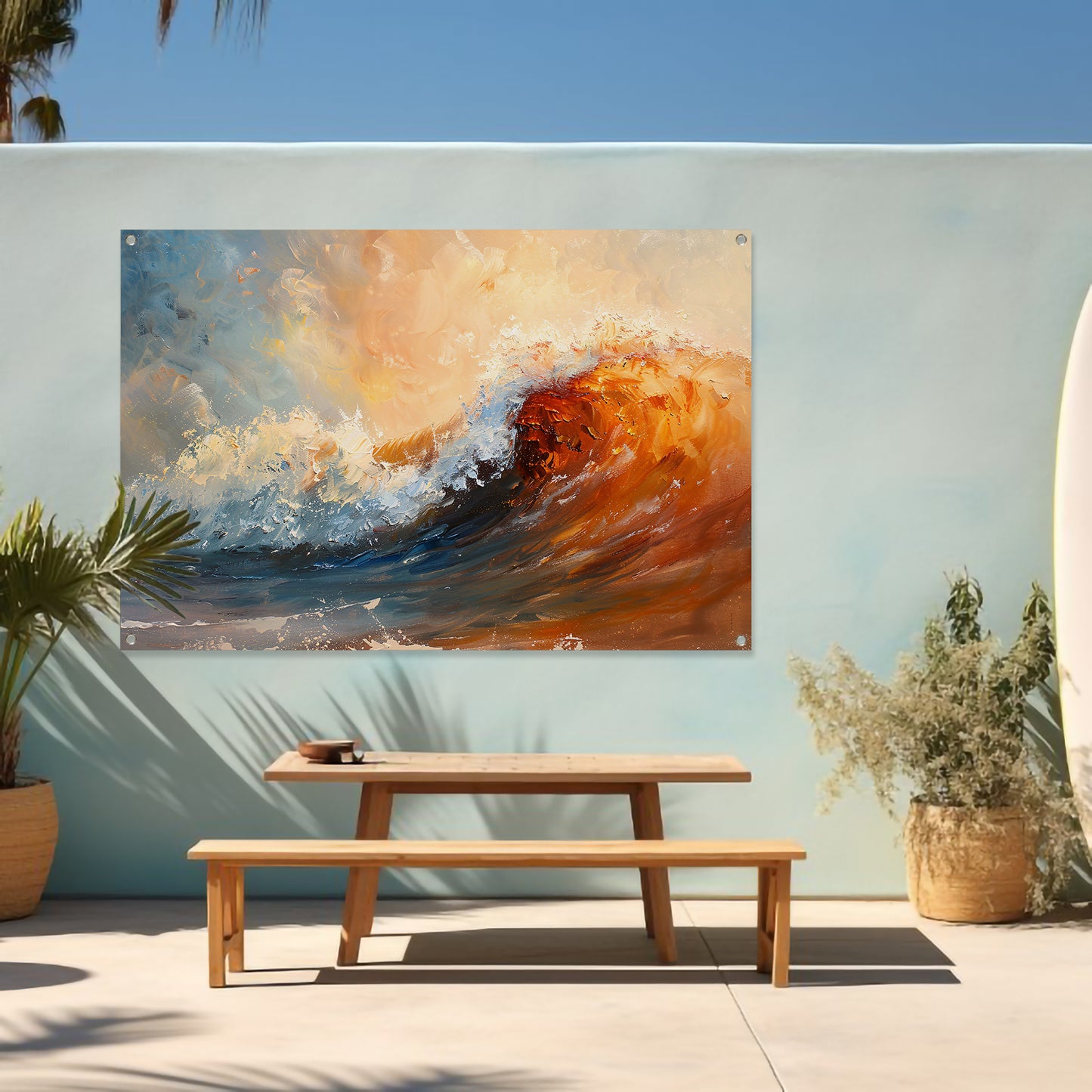 Dynamisch impressionistisch schilderij van een golf tuinposter