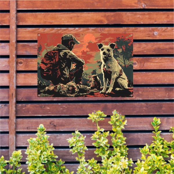 Zonsondergang met Hond en Bewaker tuinposter