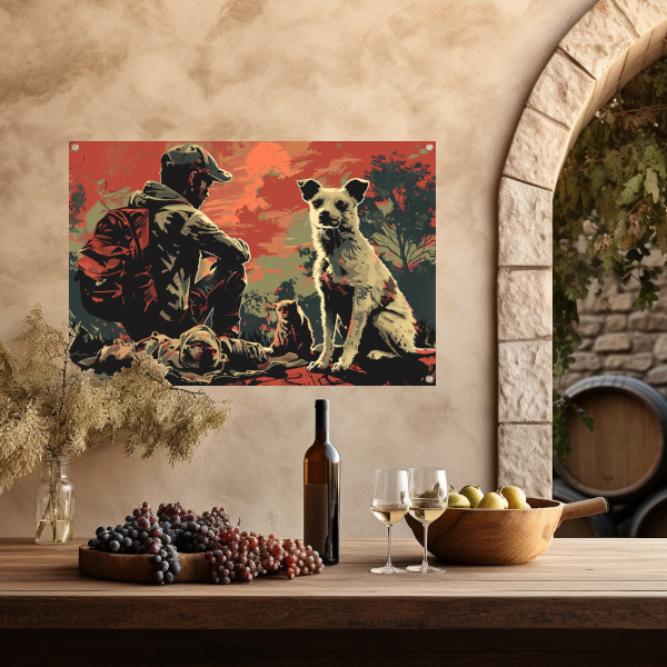 Zonsondergang met Hond en Bewaker tuinposter