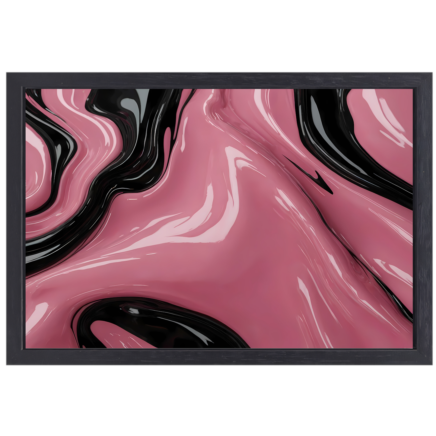 Abstracte Glans van Roze en Zwarte Golven canvas met baklijst