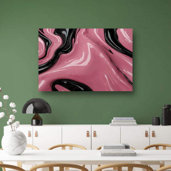 Abstracte Glans van Roze en Zwarte Golven canvas met baklijst
