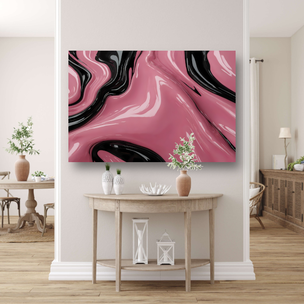 Abstracte Glans van Roze en Zwarte Golven canvas met baklijst