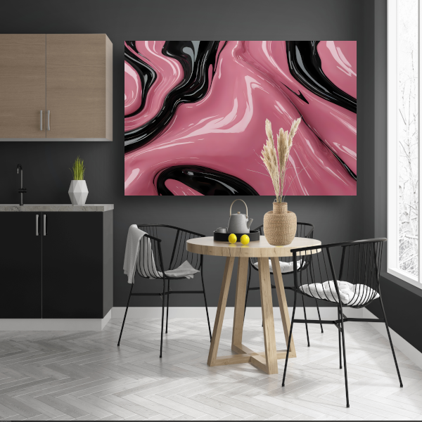 Abstracte Glans van Roze en Zwarte Golven canvas met baklijst