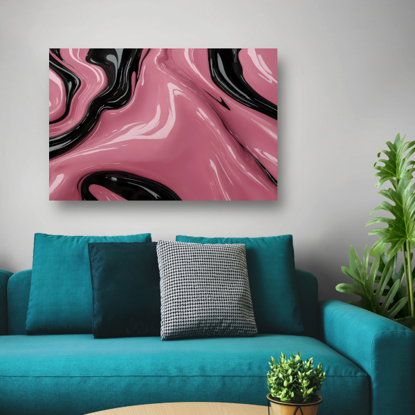 Abstracte Glans van Roze en Zwarte Golven canvas met baklijst