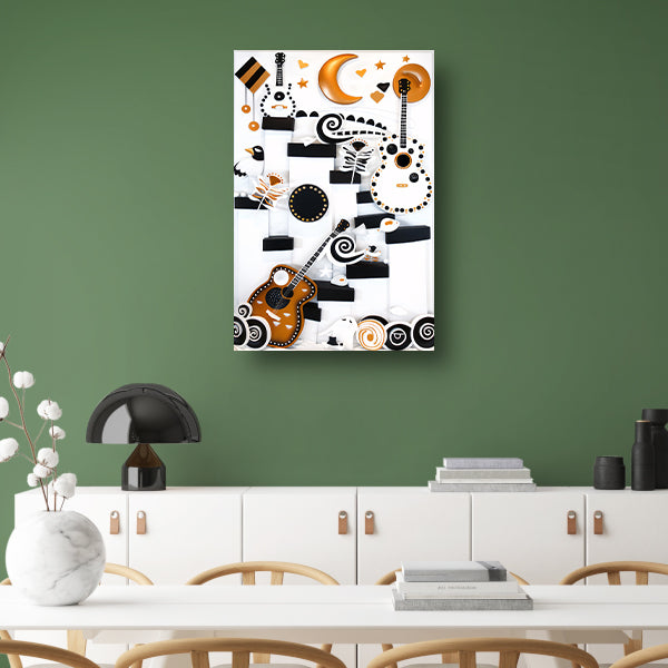 Kleurrijke Pop Art Gitaar met Maan acrylglas