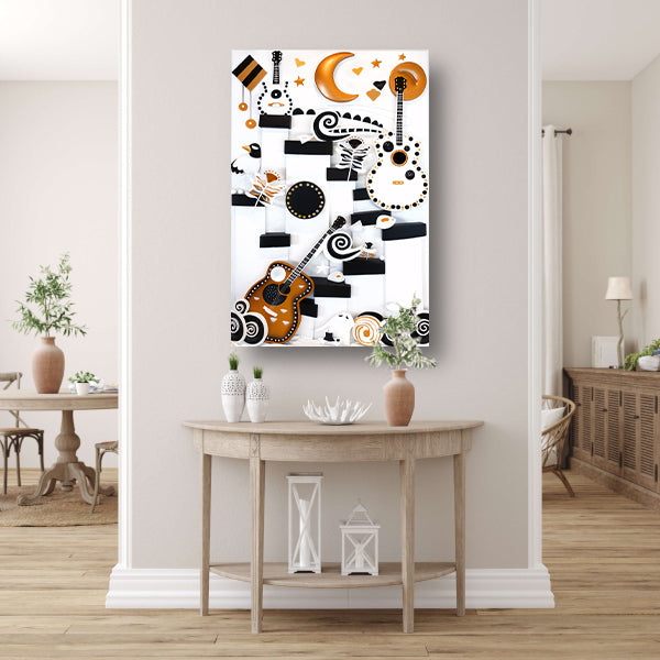 Kleurrijke Pop Art Gitaar met Maan acrylglas