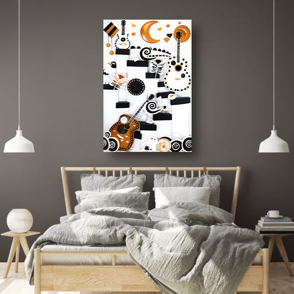 Kleurrijke Pop Art Gitaar met Maan poster