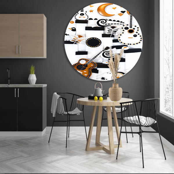 Kleurrijke Pop Art Gitaar met Maan aluminium muurcirkel