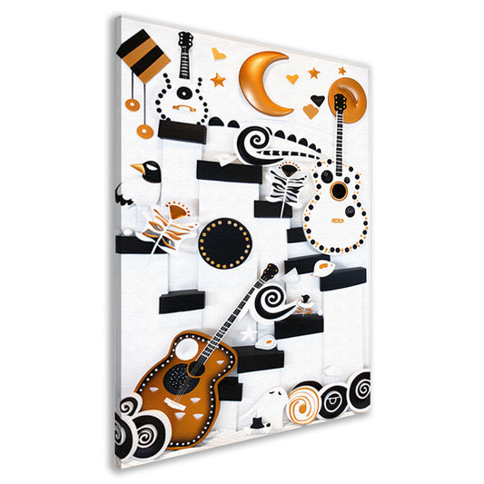 Kleurrijke Pop Art Gitaar met Maan canvas