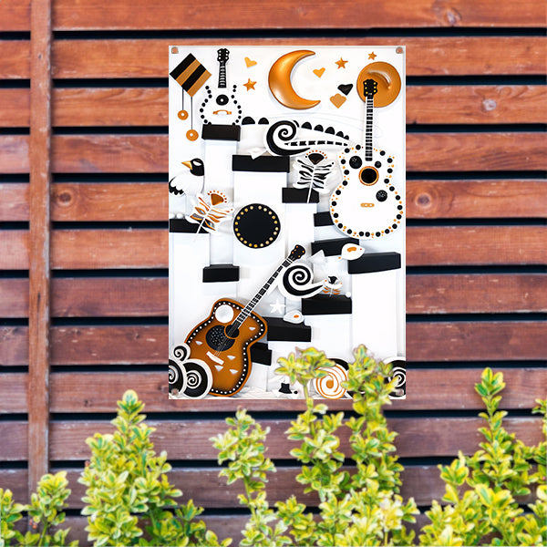 Kleurrijke Pop Art Gitaar met Maan tuinposter