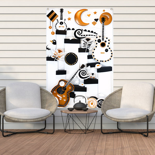 Kleurrijke Pop Art Gitaar met Maan tuinposter