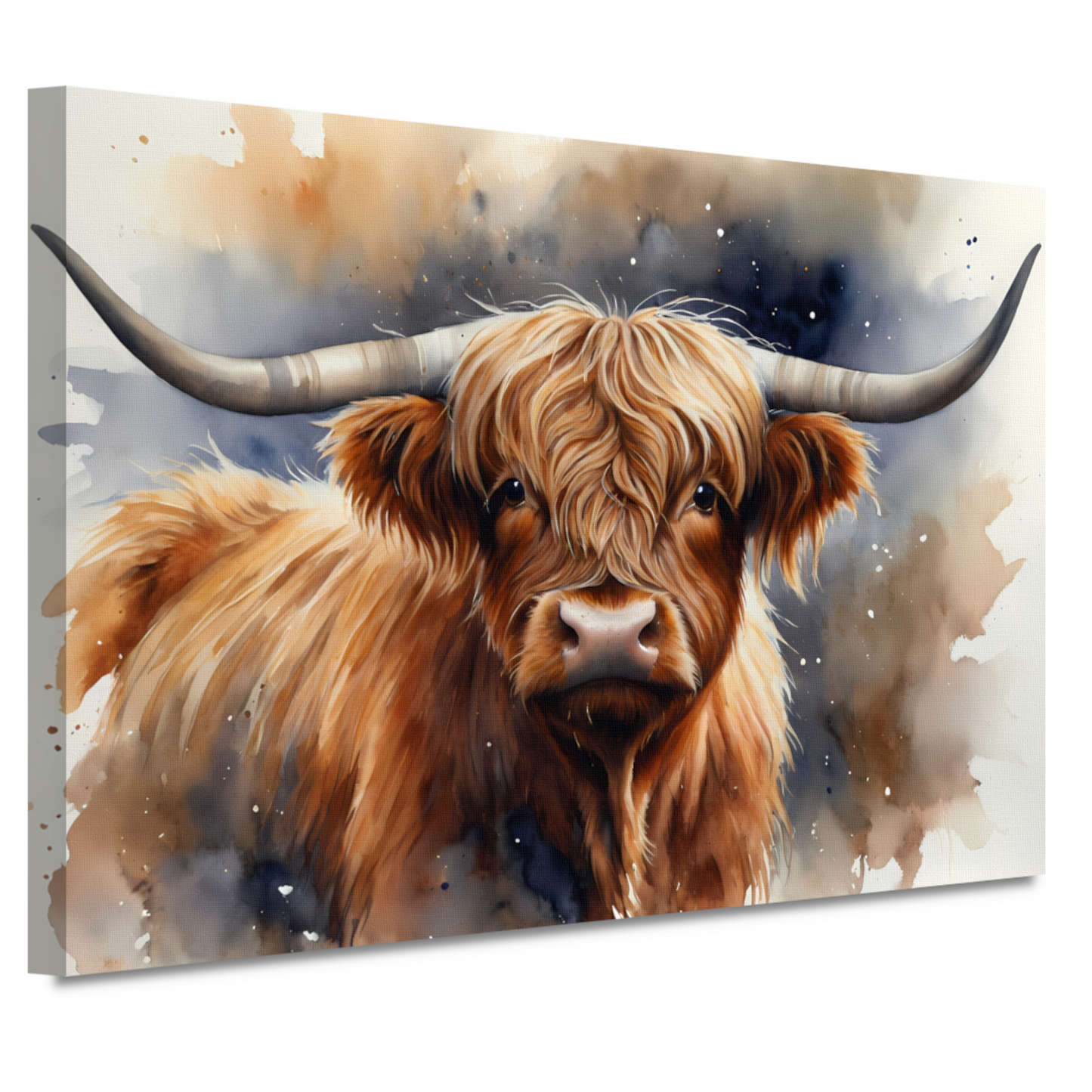 Highland koe portret met waterverf canvas