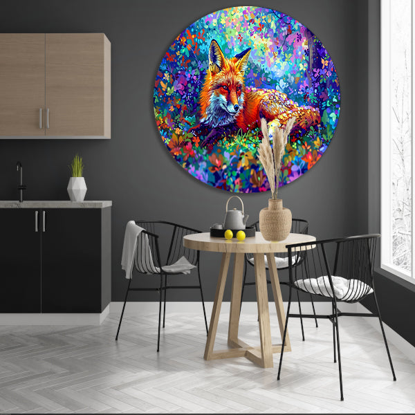 Kleurrijke vos in een magisch landschap aluminium muurcirkel