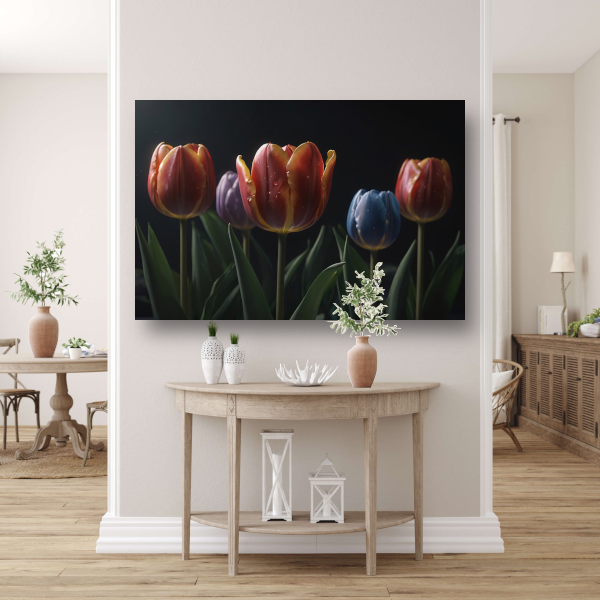 Tulpenpracht met waterdruppels in kleur canvas