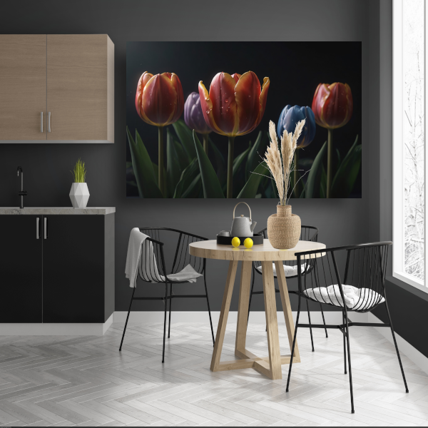 Tulpenpracht met waterdruppels in kleur canvas