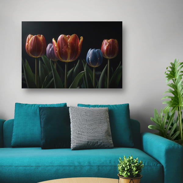 Tulpenpracht met waterdruppels in kleur canvas