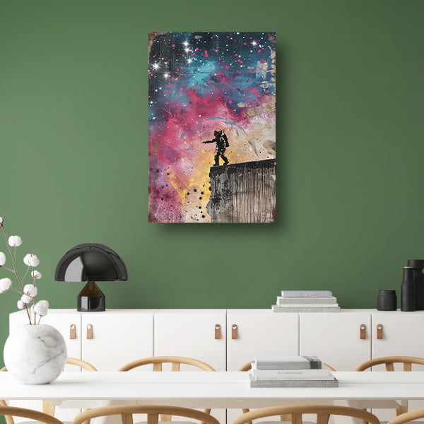 Astronaut Springt in Levendige Kosmos canvas