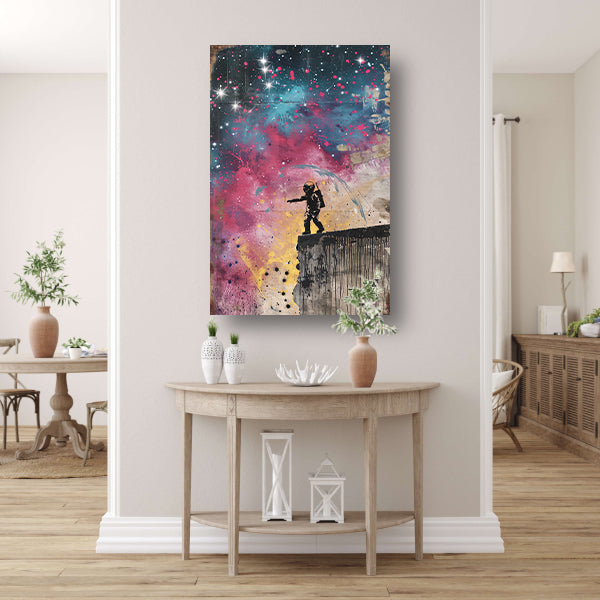 Astronaut Springt in Levendige Kosmos canvas