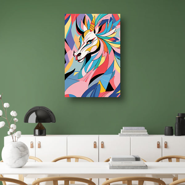 Kleurrijk abstract paard in kubistische stijl poster
