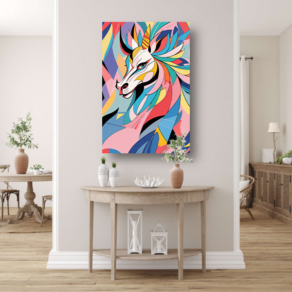 Kleurrijk abstract paard in kubistische stijl poster