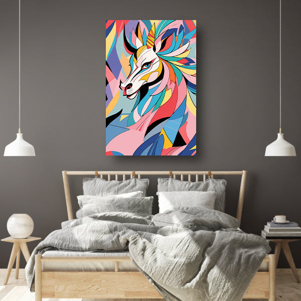 Kleurrijk abstract paard in kubistische stijl poster