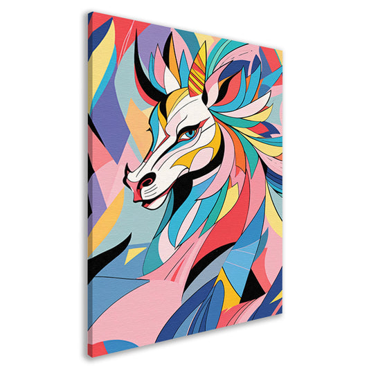 Kleurrijk abstract paard in kubistische stijl canvas
