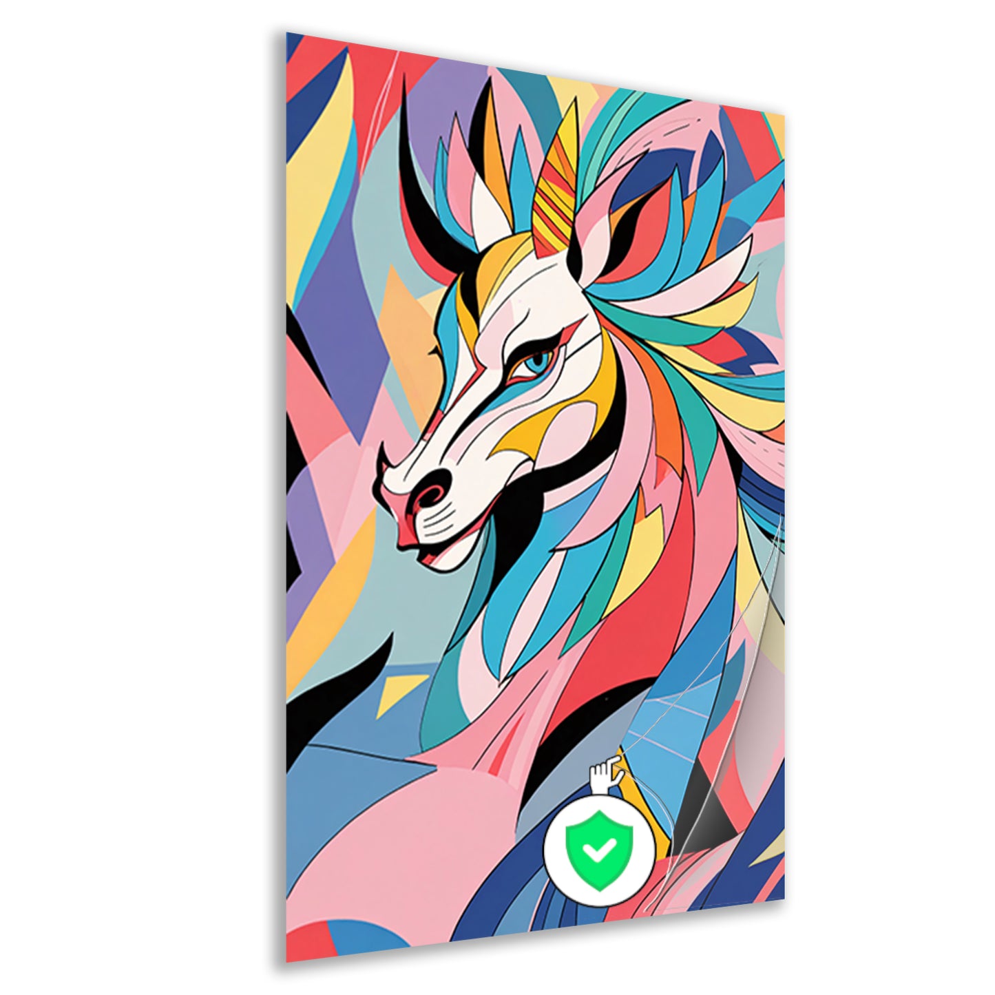 Kleurrijk abstract paard in kubistische stijl poster