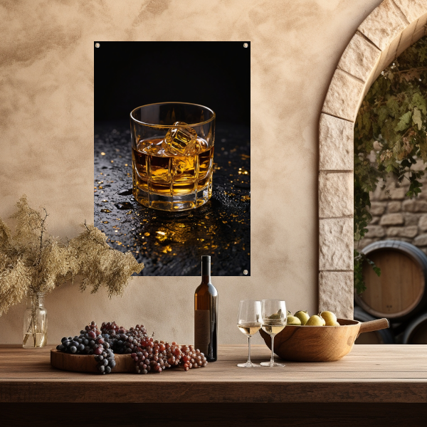 Amber Whisky in Glas met Gouden Accenten tuinposter