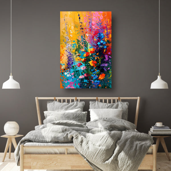 Kleurrijk abstract bloemenweide schilderij canvas