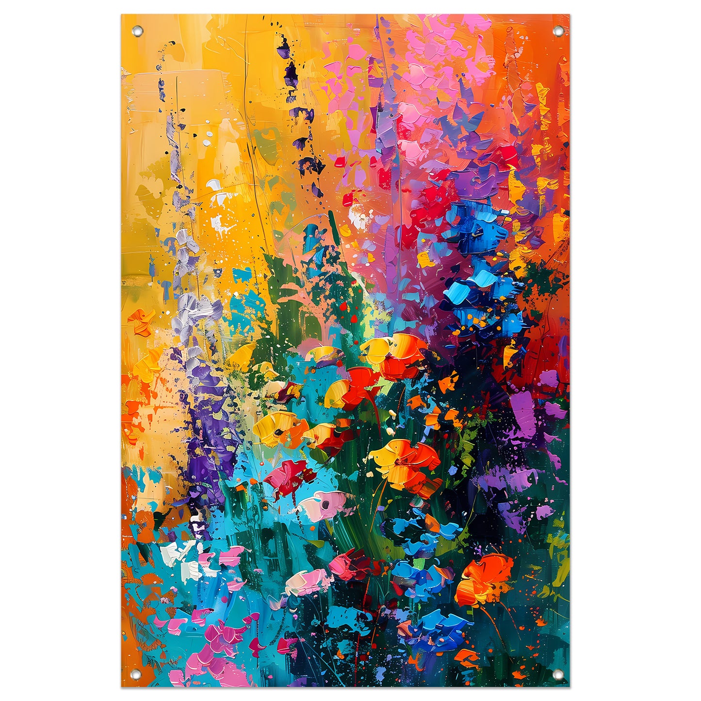 Kleurrijk abstract bloemenweide schilderij tuinposter