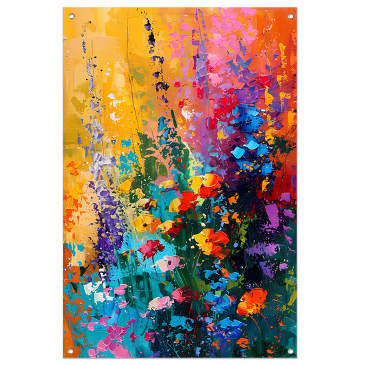 Kleurrijk abstract bloemenweide schilderij tuinposter