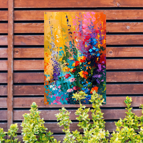 Kleurrijk abstract bloemenweide schilderij tuinposter