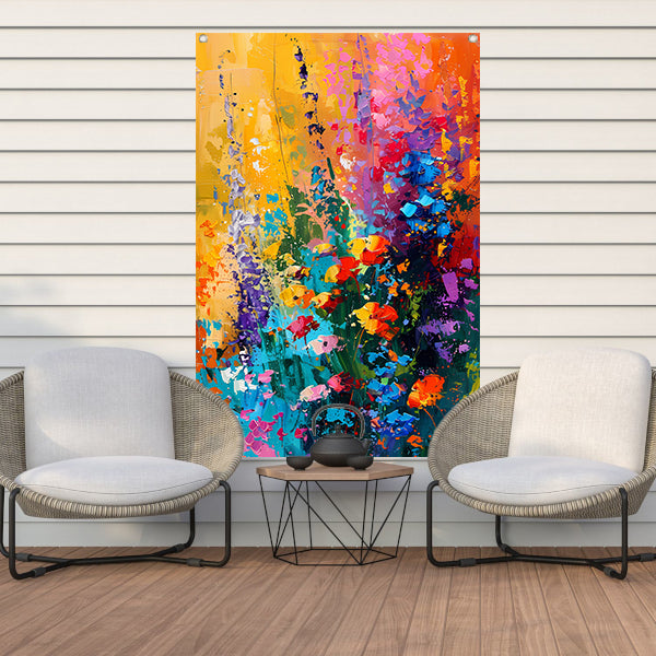 Kleurrijk abstract bloemenweide schilderij tuinposter