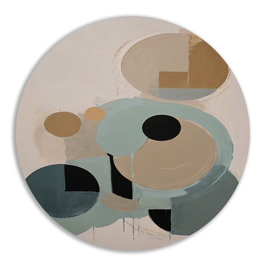 Geometrische Abstractie in Beige en Blauw aluminium muurcirkel