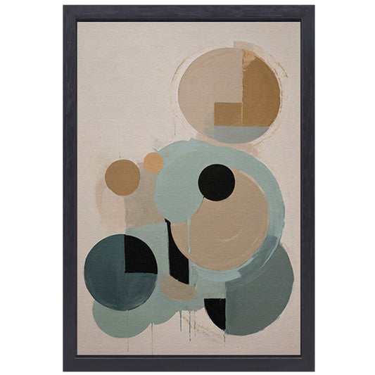 Geometrische Abstractie in Beige en Blauw canvas met baklijst